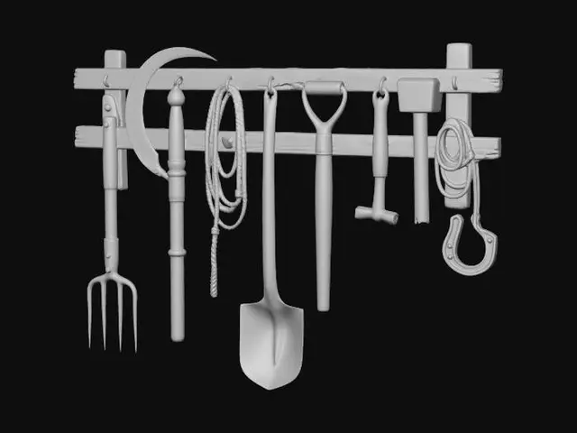 3D model for Rusty Tools on a Wooden Rack