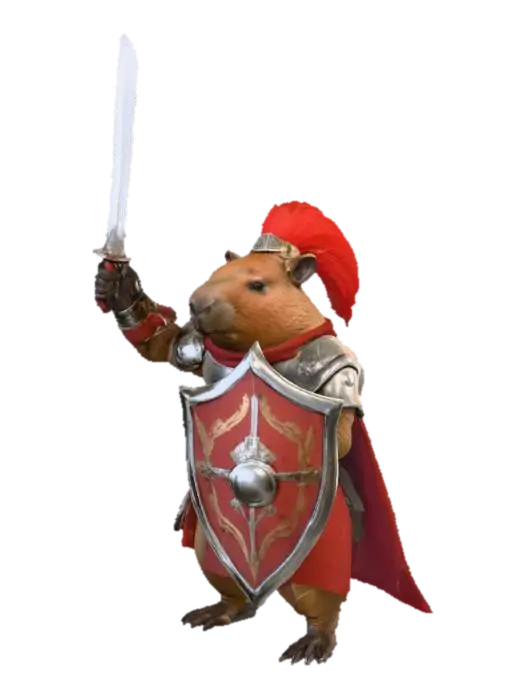 humanoid capybara claded in armor without helmet. the armor has shades of red and… - Victory 3D model, vytvořený pomocí AI