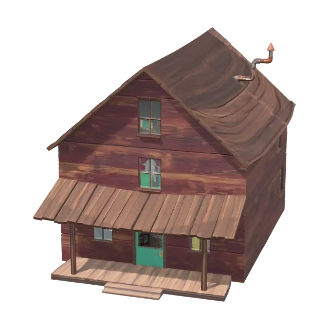 Realistic Courage The Cowardly Dog House 3D model, vytvořený pomocí AI