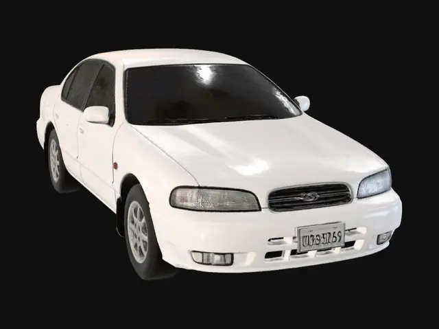 3D model for White sedan in a showroom