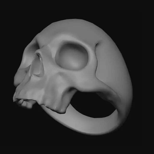 3D model for half skull ring, no lower jaw, intricate detail