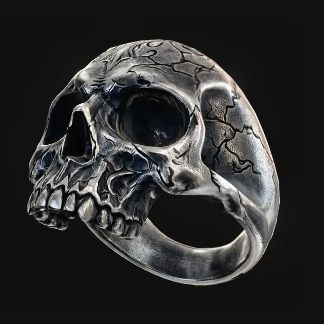 3D model for half skull ring, no lower jaw, intricate detail