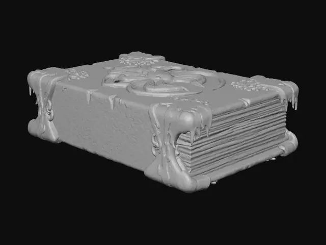 3D model for A closed thick arcane tome. The front has a Cthulhu theme. It is really creepy looking.