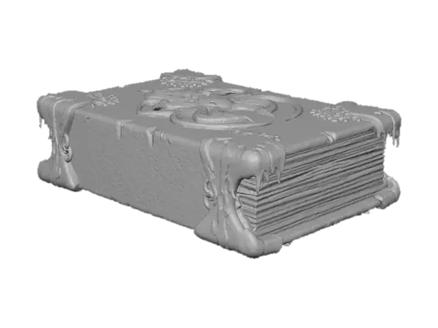 3D model for A closed thick arcane tome.  The front has a Cthulhu theme.  It is really creepy looking.
