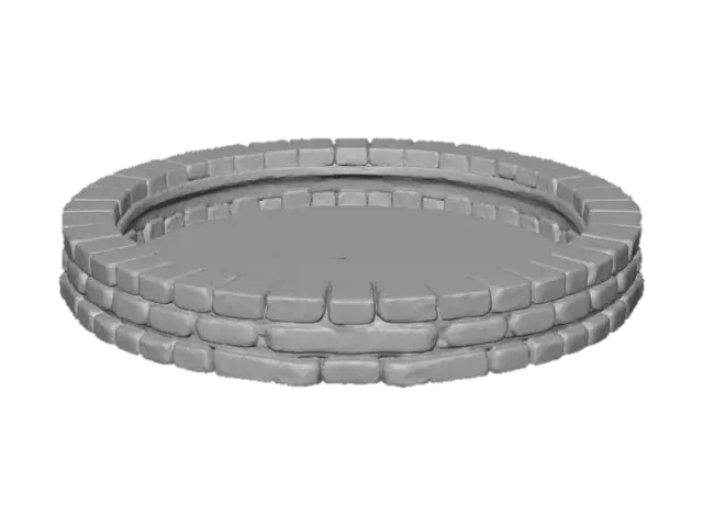3D model for A round brick pool, as you might find in an onsen or natural spring.  The spring has dried up, the pool is empty.  The bricks are quite large.