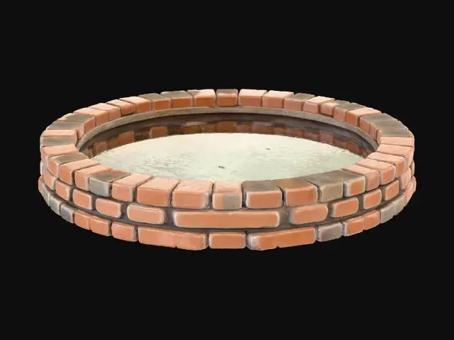 3D model for A round brick pool, as you might find in an onsen or natural spring.  The spring has dried up, the pool is empty.  The bricks are quite large.