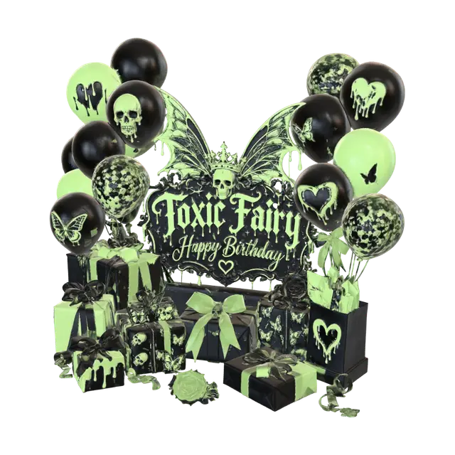 toxic fairy birthday decorations 3D model, vytvořený pomocí AI