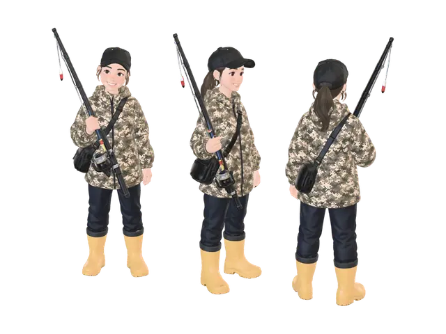 Young Angler Character Sheet - Cleanlines 3D model, AI generated