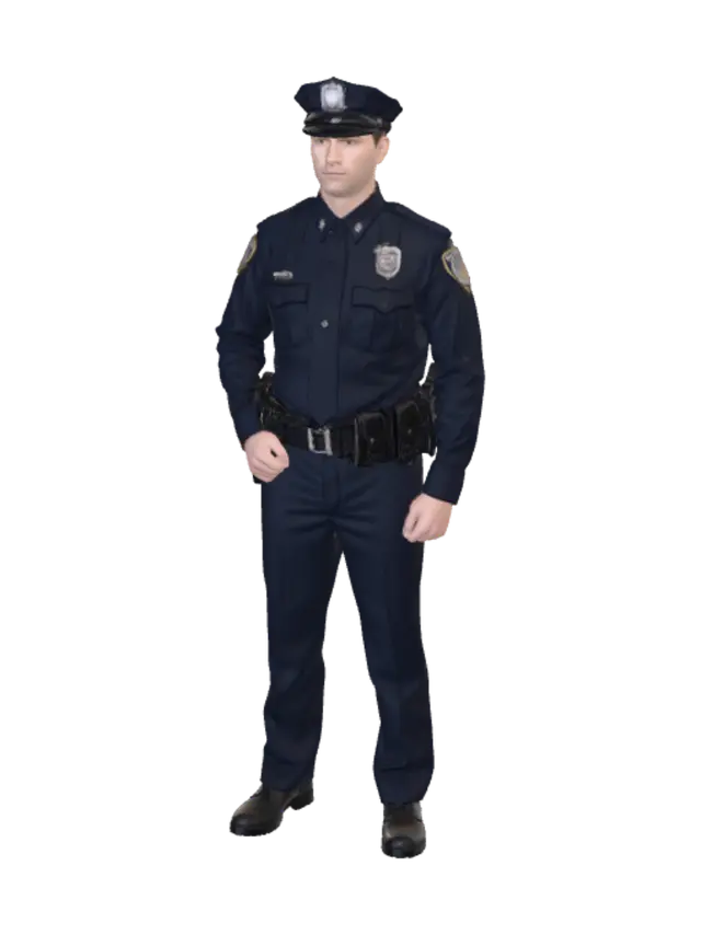 Male Police Officer Standing 3D 3D model, vytvořený pomocí AI