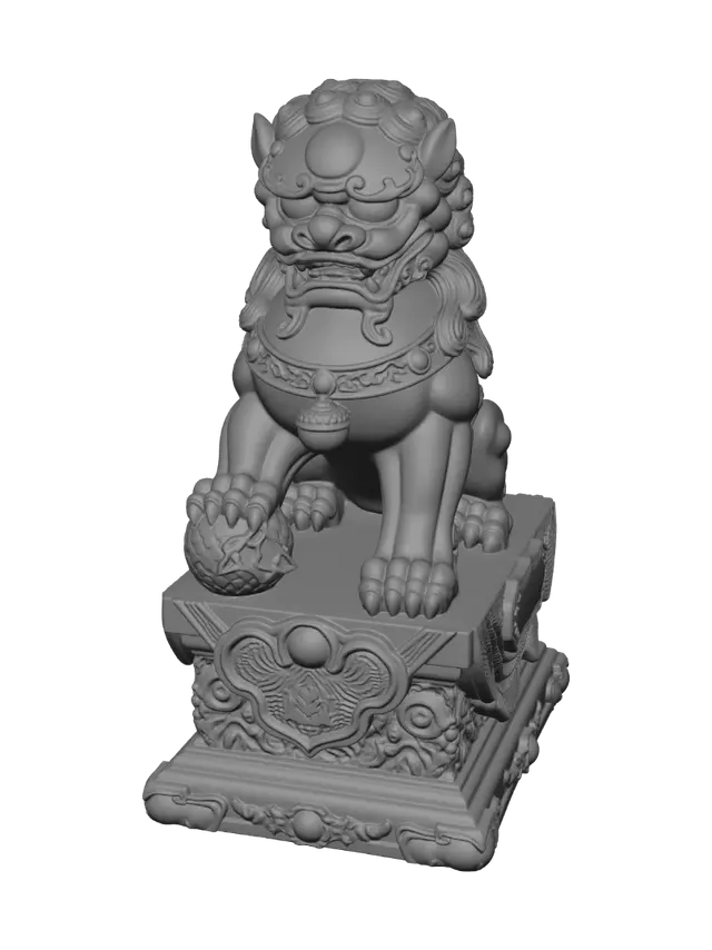 3D model for Bronze Shishi Guardian Lion on an Ornate Pedestal