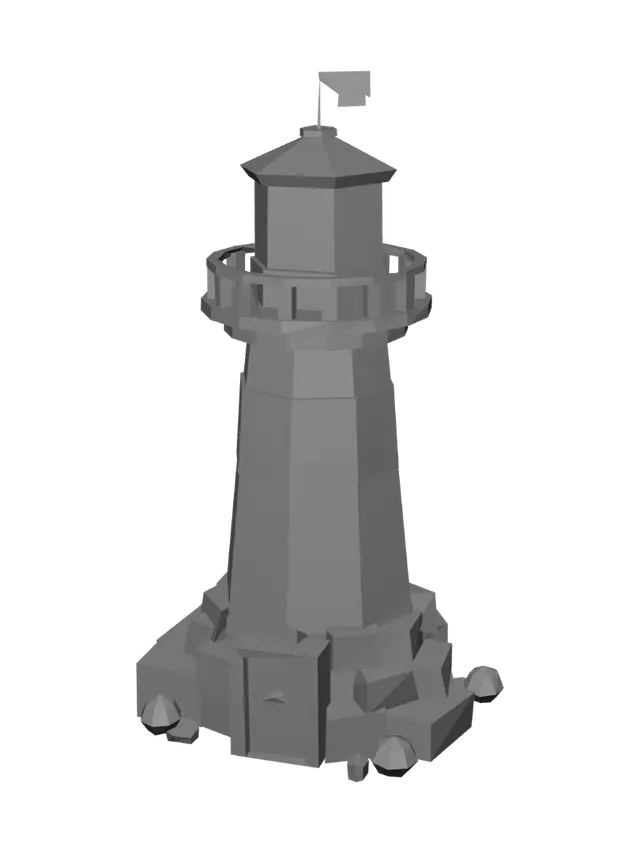 3D model for Striped Lighthouse on the Rocks