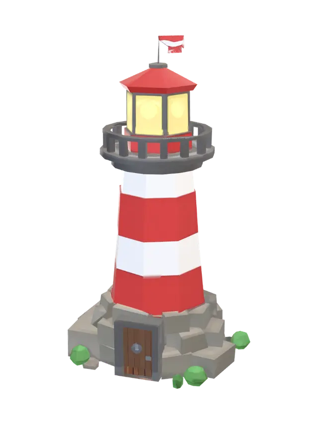 3D model for Striped Lighthouse on the Rocks