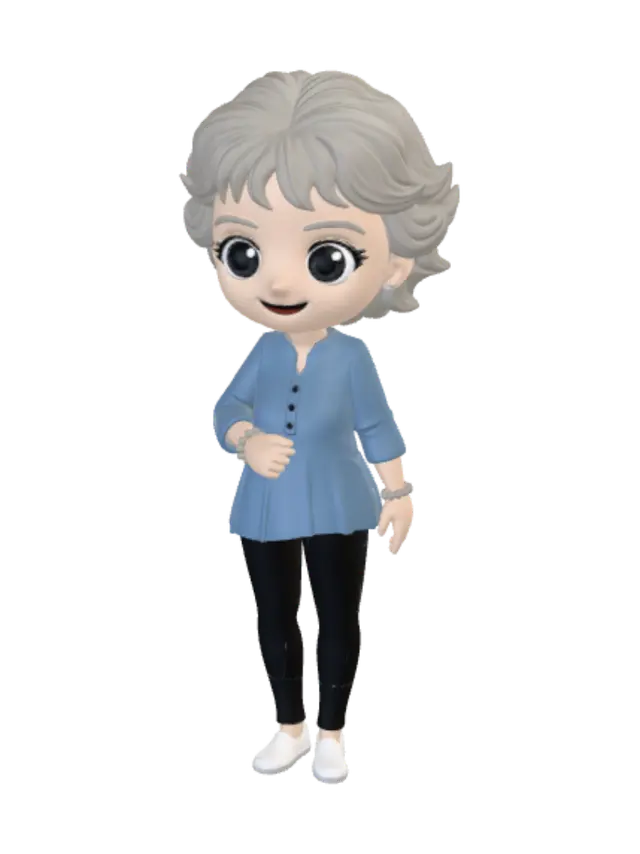 Grandma in Blue 3D model, vytvořený pomocí AI