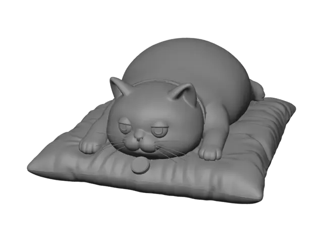 3D model for Sleepy Grey Cat on an Orange Pillow