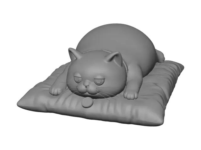 3D model for Sleepy Grey Cat on an Orange Pillow