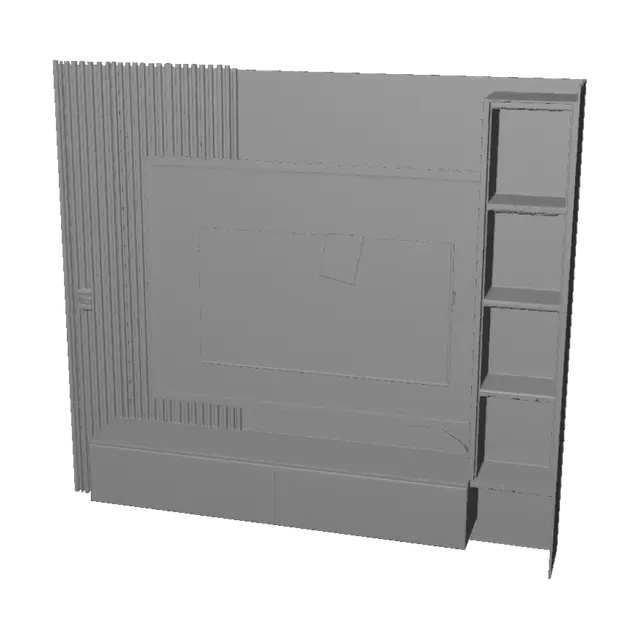 3D model for Illuminated Marble TV Wall with Wooden Slats