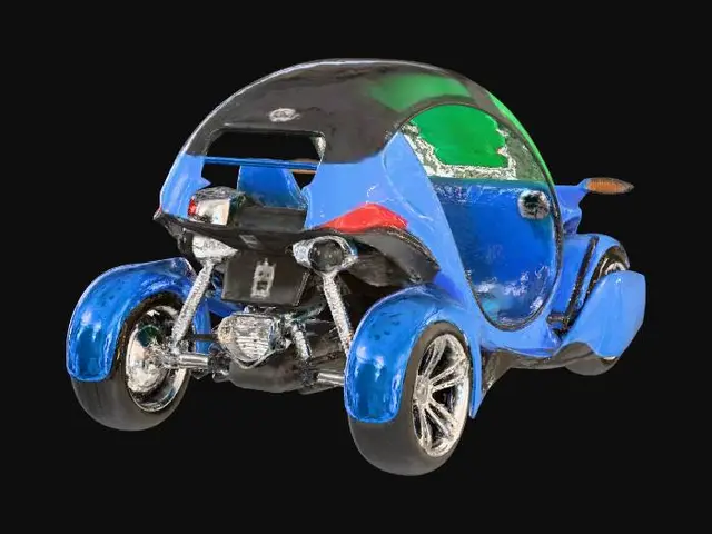 3D model for blue color - black element - silver wheels - green glas