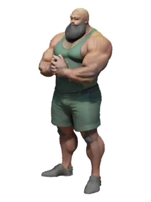 a strong muscluar powerlifter. he is black and has beard. his hands touches… - Weightlifting 3D model, vytvořený pomocí AI