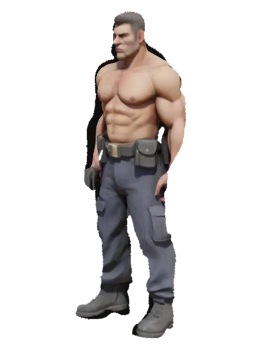 Modello 3D #realistic #cop&ganster #muscluar #tightuniform #arrest #barechest, generato dall’IA
