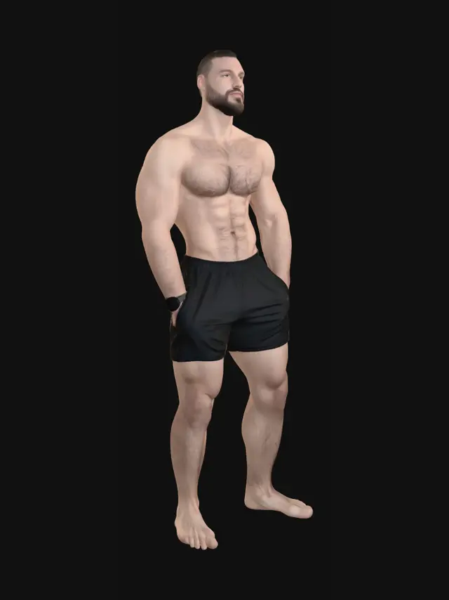 3D model for Muscular Man in Black Shorts