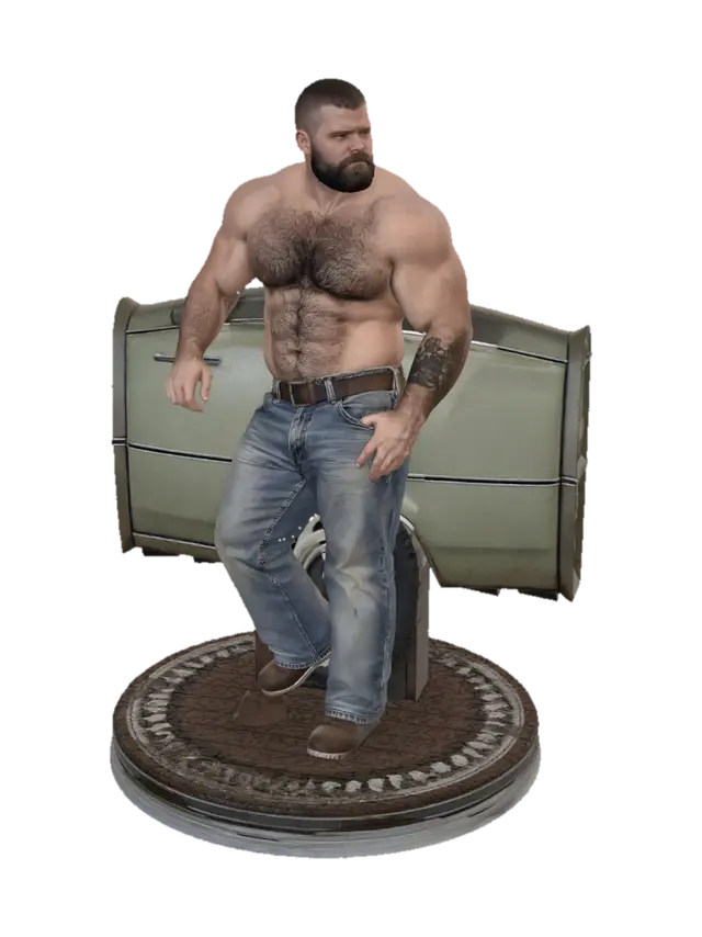 Bearded Strength by the Classic Car - Masculine 3D model, vytvořený pomocí AI