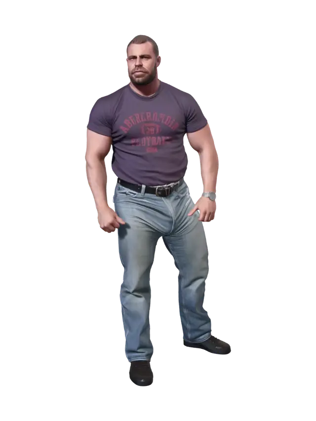 3D model for Muscular man in a purple tee and jeans