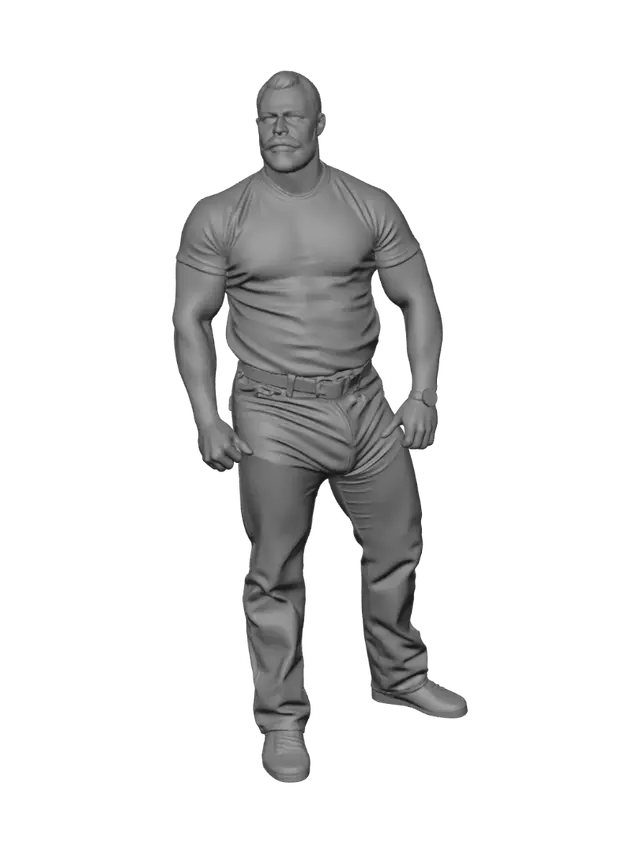 3D model for Muscular man in a purple tee and jeans