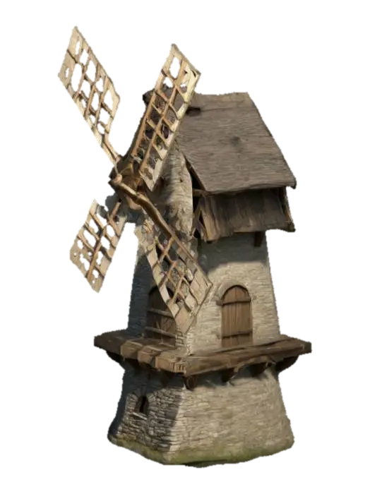 windmill, middle ages, toon style 3D model, vytvořený pomocí AI