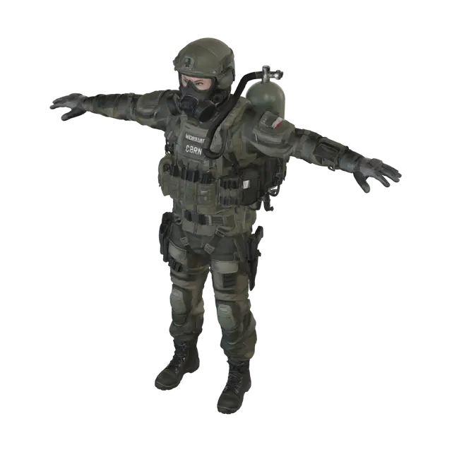 CBRN Tactical Operator 3D-model, gegenereerd door AI