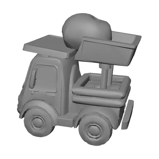 3D model for A cute, stylized 3D cartoon mini construction truck loaded with a tiny, adorable miniature rock. Vibrant colors, smooth clay texture, playful Pixar style, claymation aesthetic, clean white background, studio lighting, high resolution, 8k.