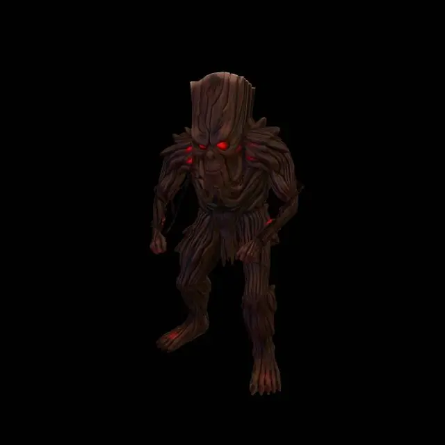 3D model for 3D game asset, massive zombified Italian wooden titan creature, giant rectangular wooden head with cracked carved face, enormous corrupted body covered in dark rot, multiple broken plank arms, glowing red and black brainrot energy erupting from the chest, chains wrapped around the body, dark smoke aura, terrifying hollow eyes with red glow, cinematic boss monster design, horror apocalypse game style, game ready, transparent background