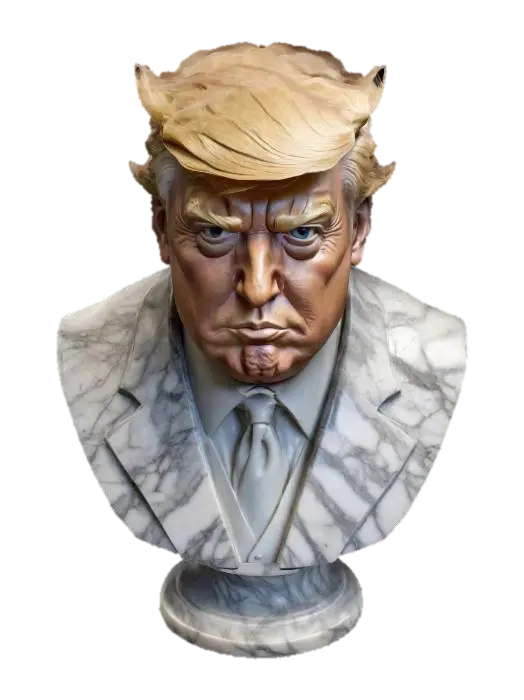 Sculpté, buste, and symétrie parfaite réaliste Donald Trump, Marbre, caricatural,… 3D model, vytvořený pomocí AI