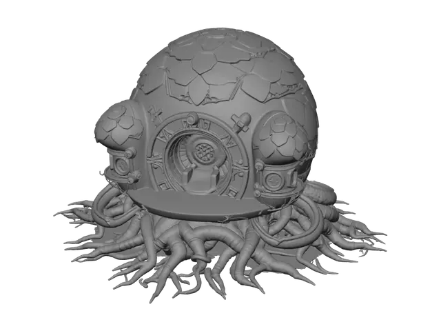 3D model for Use these for text-to-3D or concept-to-OBJ generation. Keep all assets in the
same Zythian material family, but make the silhouette of each building strongly
different at RTS camera distance.

Shared style anchor: organic alien RTS building, Zythian hive biology, green
living bio-matter, layered chitin plates, wet membrane highlights, subtle
bioluminescent green veins, circular living root foundation, centered 3D
game-ready asset, readable from orthographic isometric camera, no characters,
no terrain, no spaceship parts.


## `zythian_habitat` - Zythian Nest Chamber

Prompt: Zythian Nest Chamber, organic alien RTS habitat building on a broad circular living root foundation. Make it clearly distinguishable as housing: one large central brood dome, two medium side nest domes, two smaller fro