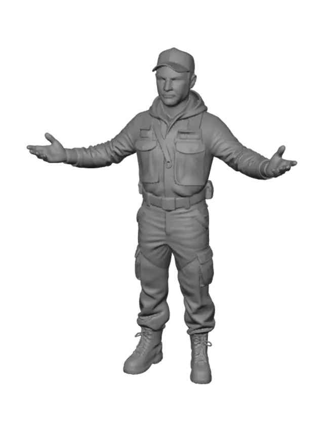 3D model for Male character in their 50 to 60s with gray hair and with camouflage hunting outfit