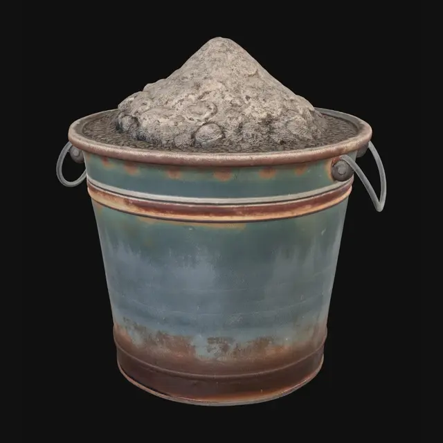 3D model for metal bucket filled with cement