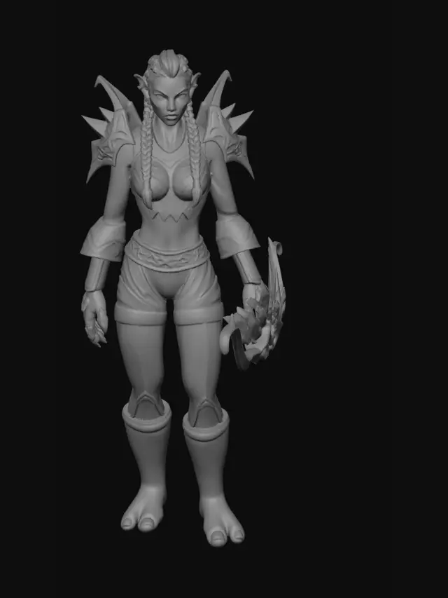 3D model for WOW-Charakter Lias vom Server Madmortem, weiblicher Troll mit kleinen Hauern und roten Augen und roten in kleinen zöpfen nach hinten geflochtenen Haaren trägt eine weiße knappe sexy Rüstung, sie trägt einen Bogen der im Spiel Quellthalas heißt, sie ist in einer stolzen aufgerichteten Pose und schaut sexy in die Kamera, Fotoreferenz 1 für das gesicht nutzen, fotoreferenz 2 zeigt den WOW Amory-Charakter