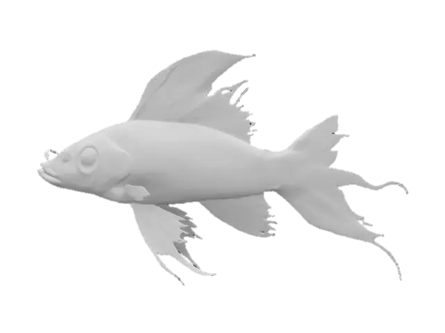 3D model for un poisson QUI NAGE = non symétrique parce qu'il est en mouvement ; il est très extravagant et pas du tout réaliste ; son corps est dans une position très tordue et en mouvement, il est désarticulé et tordu ; il a de grandes nageoires et une très grosse queue ; il est exotique et fantasy ; il est très coloré de couleurs diverses : bleu, rouge, jaune, vert, or ; il a des écailles nacrées, des moirures et des irisations ; son aspect est très métallique et brillant : matière = or; argent, fer, cuivre ; il est fantasy et très extravagant et étonnant ; HDR, très haute définition, très détaillé, meilleure qualité ;