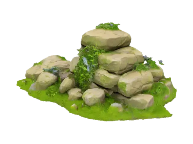 stones with moss and grass 3D model, vytvořený pomocí AI