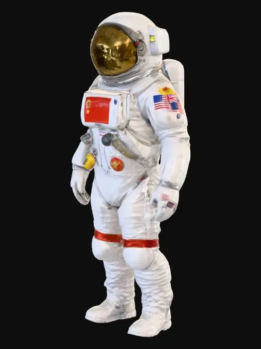 3D model for 一个宇航员，胸口带着中国国旗标志。