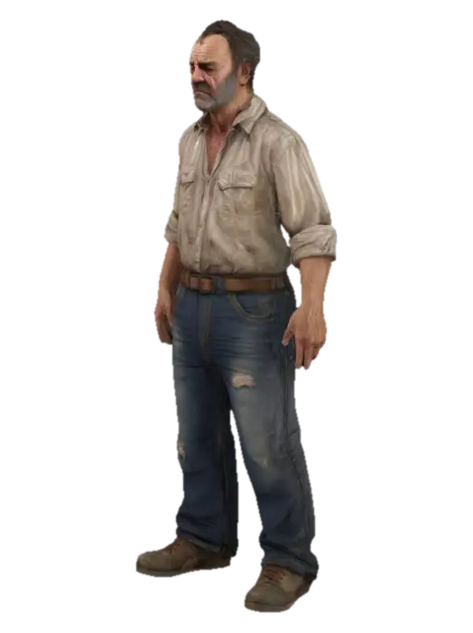 3D model for a rumpled middle-aged alcoholic in a dirty shirt, A-pose, Full Body, Ultra Realistic