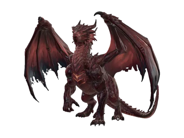 Full body, wings & feet visible. Massive adult red dragon w/enormous muscular… - Dragonborn 3D model, vytvořený pomocí AI