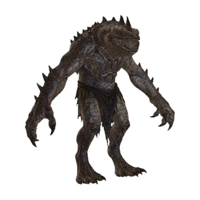 Full body, feet visible. Large, muscular humanoid amphibian creature with a… 3D model, vytvořený pomocí AI