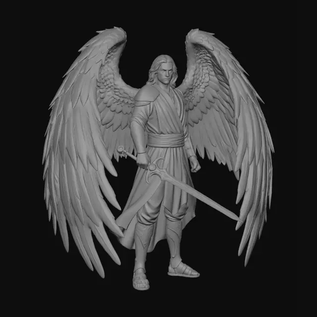 3D model for Full body, feet visible. Awe-inspiring solar angel w/towering divine presence, flawless bronze-gold skin, piercing radiant eyes, & long flowing auburn hair. Massive white feathered wings spread wide w/immense layered plumage. Powerful athletic physique balanced w/supernatural grace & absolute authority. Wears elegant flowing white celestial robes w/ornate gold bracers, greaves, & divine adornments. Holds an enormous holy greatsword glowing faintly w/radiant power. Expression stern, wise, & utterly incorruptible: a living embodiment of divine judgment. Atmosphere majestic, sacred, & terrifying in holy power. Grounded fantasy realism, believable anatomy, highly detailed feathers and cloth, clean geometry.
Negative Prompt
demon angel, black wing, horror creature, cartoon, anime, sci-fi armor