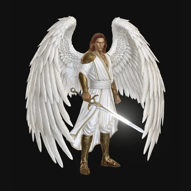 3D model for Full body, feet visible. Awe-inspiring solar angel w/towering divine presence, flawless bronze-gold skin, piercing radiant eyes, & long flowing auburn hair. Massive white feathered wings spread wide w/immense layered plumage. Powerful athletic physique balanced w/supernatural grace & absolute authority. Wears elegant flowing white celestial robes w/ornate gold bracers, greaves, & divine adornments. Holds an enormous holy greatsword glowing faintly w/radiant power. Expression stern, wise, & utterly incorruptible: a living embodiment of divine judgment. Atmosphere majestic, sacred, & terrifying in holy power. Grounded fantasy realism, believable anatomy, highly detailed feathers and cloth, clean geometry.
Negative Prompt
demon angel, black wing, horror creature, cartoon, anime, sci-fi armor