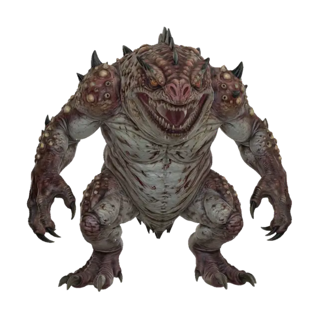 Full body, feet visible. Hulking hezrou demon w/broad toadlike fiendish body, massive… - Toad 3D model, vytvořený pomocí AI