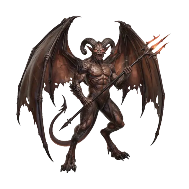 Full body, feet visible. Massive horned devil (malebranche) fiend w/tall muscular… 3D model, vytvořený pomocí AI