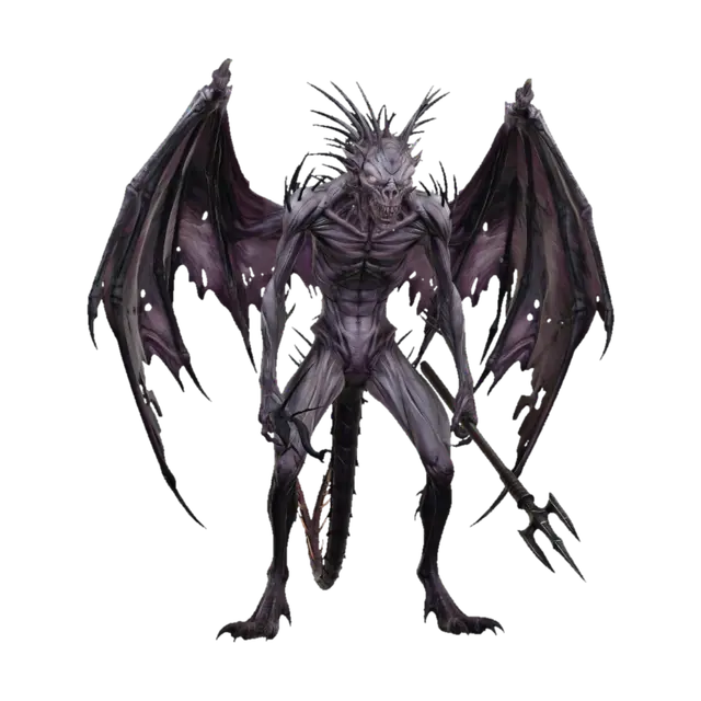 Full body, feet visible. Small spined devil (spinagon) fiend w/lean wiry humanoid… - Fork 3D model, vytvořený pomocí AI