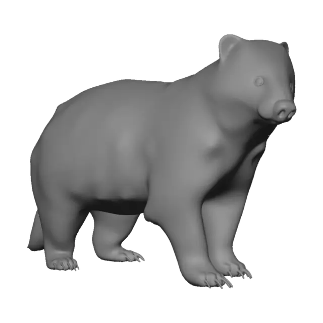 3D model for Full body image, feet fully visible. Realistic European badger w/broad low-slung body, powerful shoulders, thick neck, & compact muscular build adapted for digging. Distinctive black-and-white facial mask w/narrow dark eye stripes, small rounded ears, dark alert eyes, & strong wedge-shaped muzzle. Dense coarse fur colored dark gray, charcoal, & black across the back w/lighter silver-gray highlights. Powerful forelimbs ending in long digging claws, sturdy hindquarters, short tail, & heavy-set stance. Natural burrow-dwelling mammal anatomy, alert & cautious posture, grounded zoological realism, believable proportions, detailed fur texture, clean geometry.  Negative Prompt: honey badger, wolverine, ferret, raccoon, skunk, cartoon animal, cute face, oversized eyes, fantasy armor, clothing