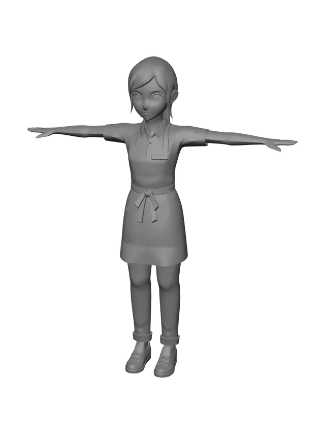 3D model for Low-Poly Staff in a Blue Apron