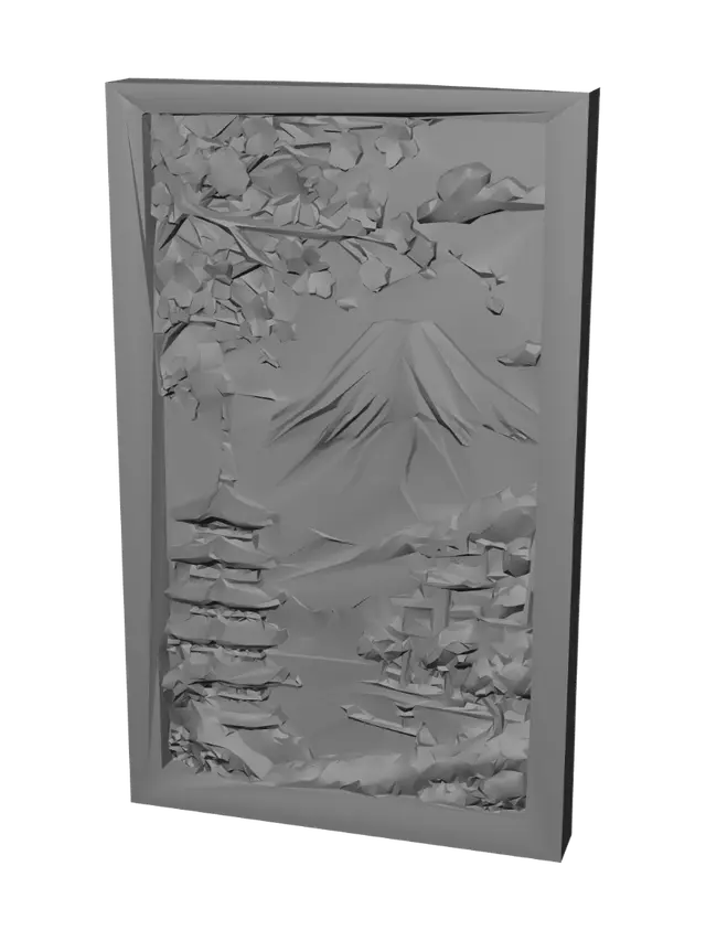 3D model for Cherry Blossoms Over Mount Fuji